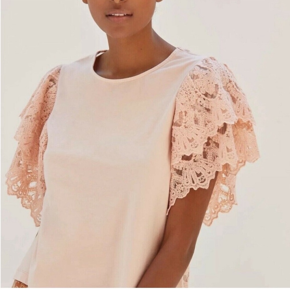 Anthropologie Forever That Girl Grace Tiered Lace Back Top Pink NWOT
